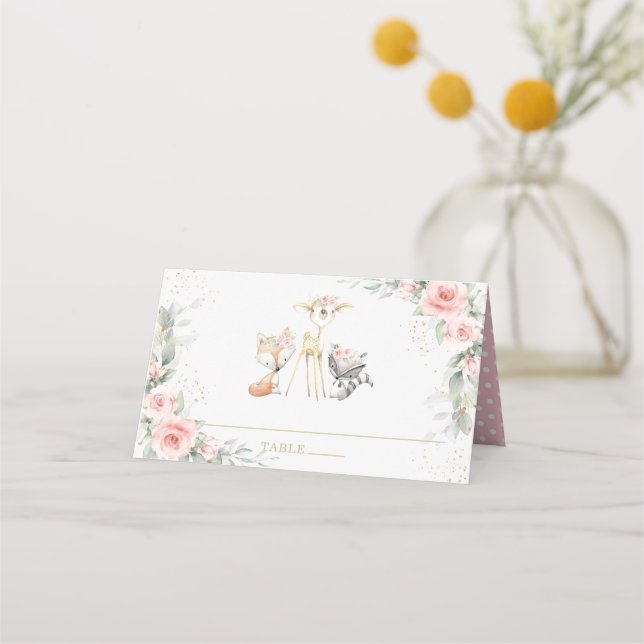 Carte De Placement Blush Floral Woodland Animaux Baby shower Annivers (Devant)