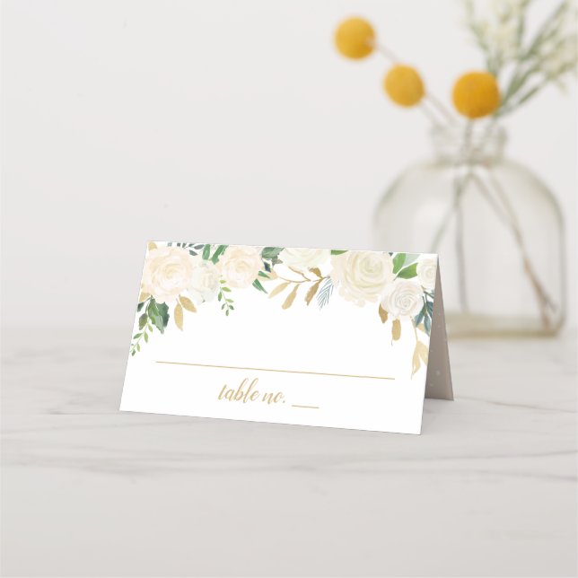 Carte De Placement Blush Gold et Green Floral Mariage (Devant)
