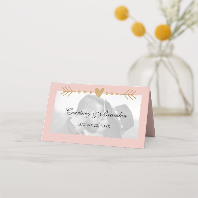 Carte De Placement Blush Modern Photo Gold Hearts Mariage (Devant)