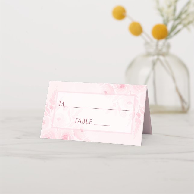 Carte De Placement Blush Pink Boho Floral Elegant Wedding Write-In (Devant)