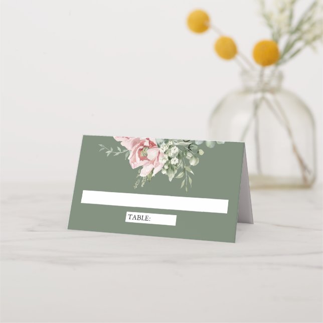 Carte De Placement Blush Pink Floral Eucalyptus Sage Green Wedding (Devant)