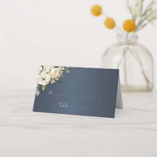 Carte De Placement Bohème Dusty Mariage bleu et blanc Roses