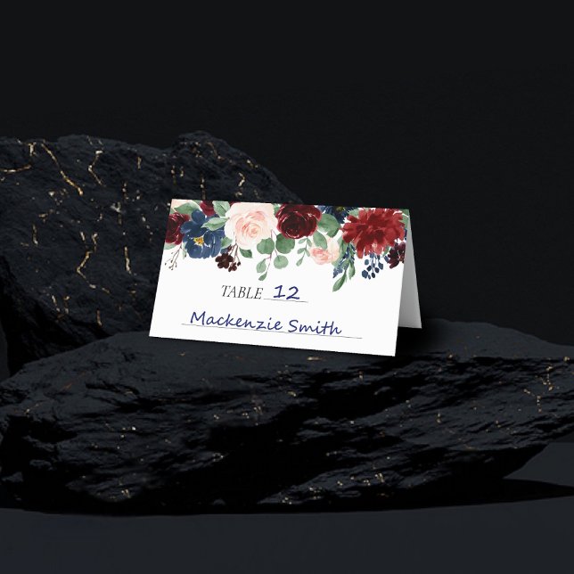 Carte De Placement Boho Bloom | Burgundy Rouge et Russe Marine Garlan (Créateur téléchargé)