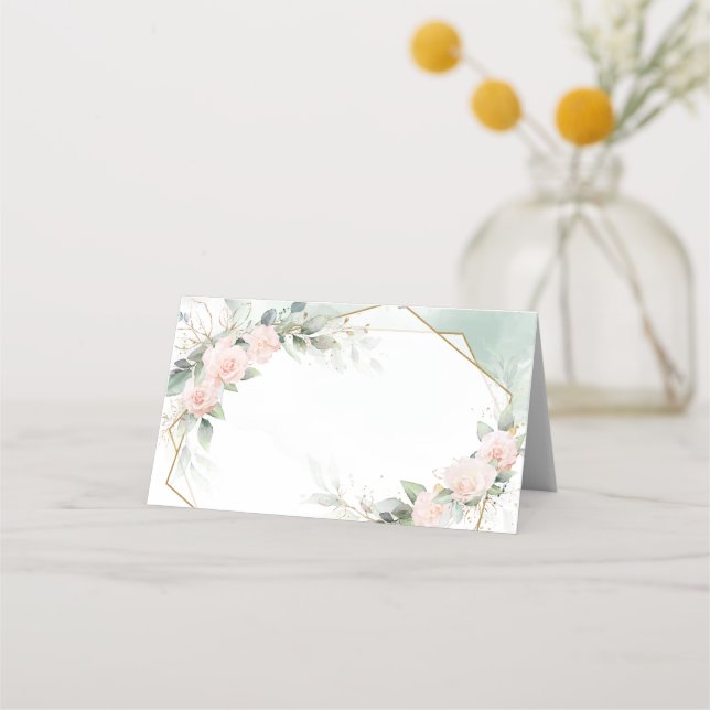Carte De Placement Boho blush pink roses flowers wedding place card (Devant)