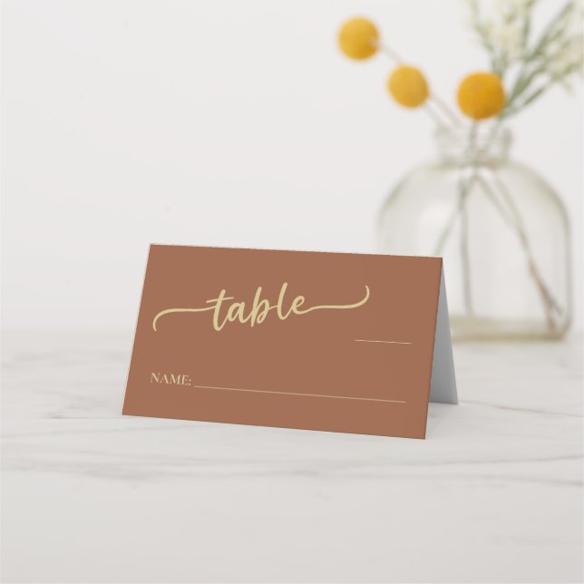 Carte De Placement Boho Brown Mariage de script tendance (Devant)
