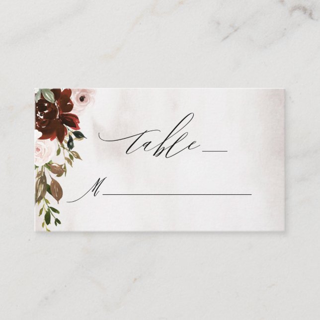 Carte De Placement Boho Burgundy Rose Rose Aquarelle Mariage Floral (Devant)
