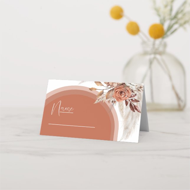 Carte De Placement Boho Burnt Orange Floral & Pampas Grass Mariage (Devant)