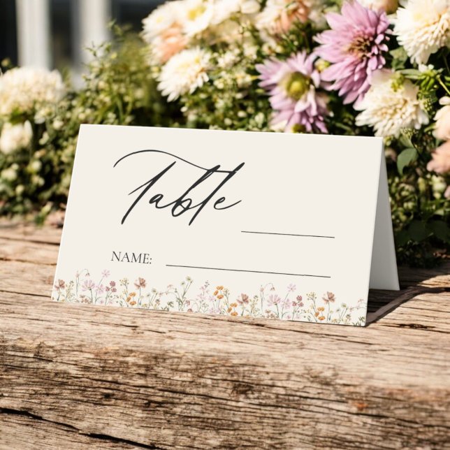 Carte De Placement Boho Chic Fleur sauvage Mariage Numéro de table (Créateur téléchargé)