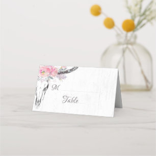 Carte De Placement Boho crâne de vache rustique Floral Blush Mariage 