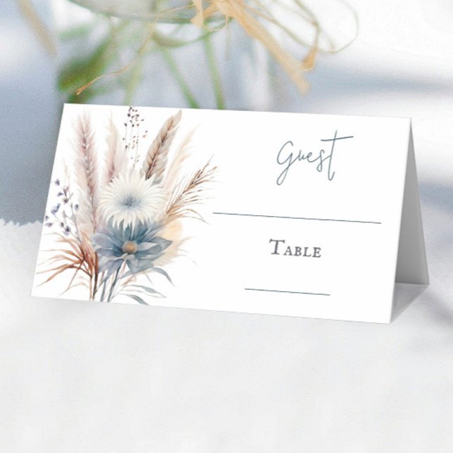 Carte De Placement Boho d'hiver Mariage Floral | BLANCHE (White Winter Boho Floral Wedding Place Card)