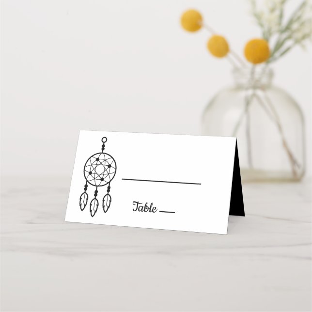 Carte De Placement Boho Dreamcatcher Mariage Noir Amérindien (Devant)