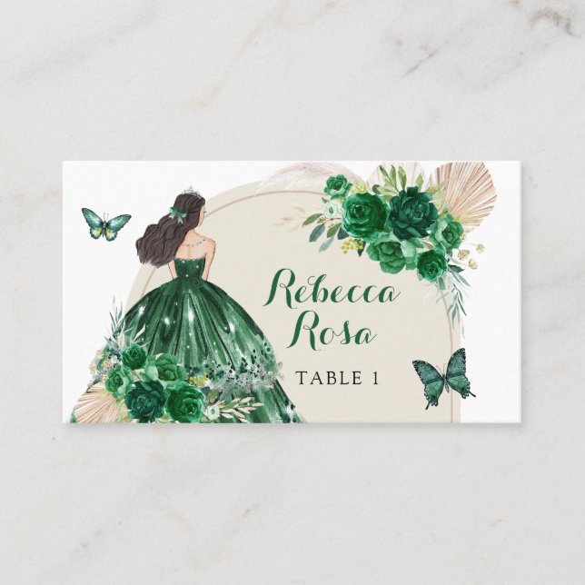 Carte De Placement Boho Emerald Green Princess Quinceañera (Devant)