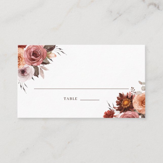 Carte De Placement Boho Fall Aquarelle Florale Bouquet Mariage Place (Devant)