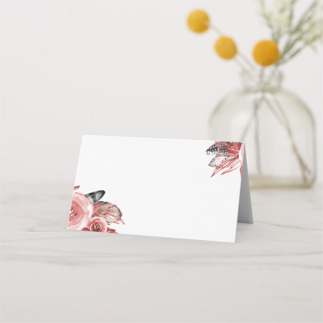 Carte De Placement Boho Feather Burgundy Rose Mariage aquarelle (Devant)