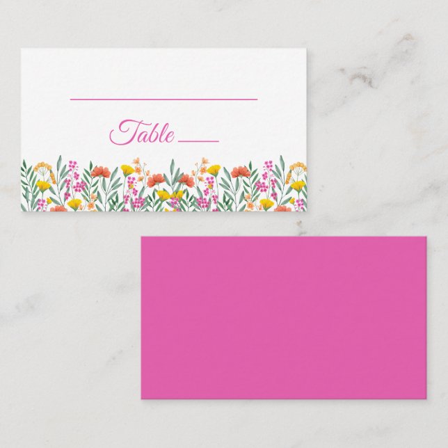 Carte De Placement Boho Fleur sauvage Jardin rose Floral Mariage (Devant / Derrière)