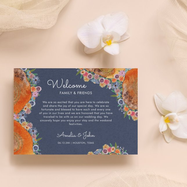 Carte De Placement Boho Fleur sauvage Mariage de bienvenue panier cad (Front)