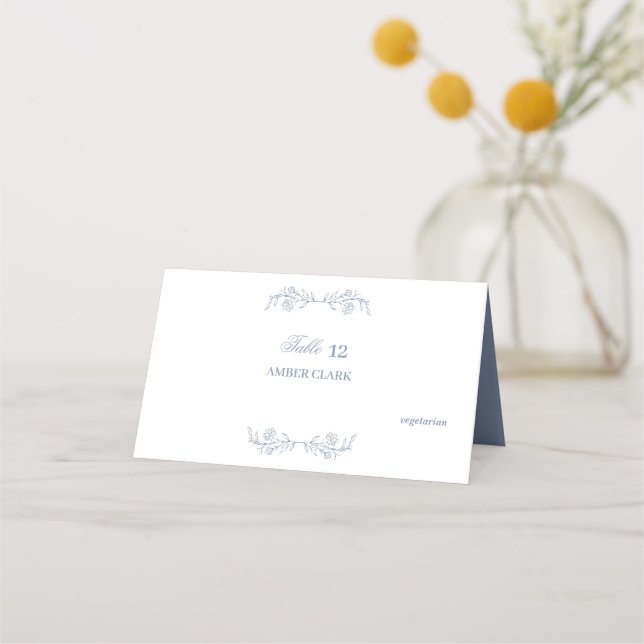 Carte De Placement Boho floral bleu Haut Mariage frontalier (Devant)