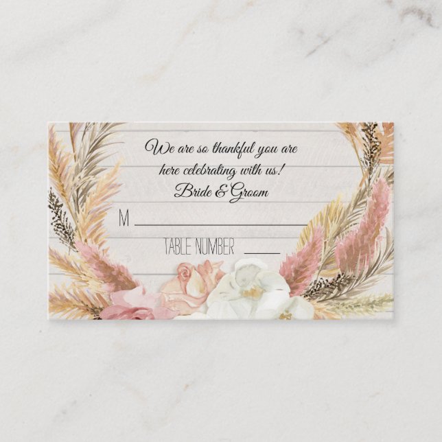 Carte De Placement Boho Floral Rustique Bois Pampas Grass Plaques (Devant)