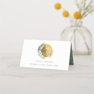 Carte De Placement Boho Gold Saga Vert Floral Mariage de couronne