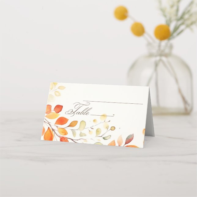 Carte De Placement Boho moderne aquarelle automne Feuilles Mariage (Devant)