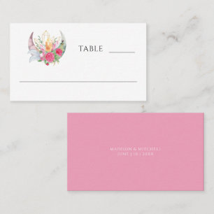 Carte De Placement Boho Moon Crystals Plumes rose Fleurs Mariage