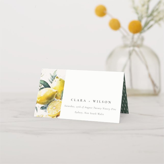 Carte De Placement Boho Rustique Jaune Lemon Jardin Aquarelle Mariage (Devant)