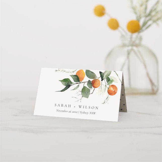 Carte De Placement Boho rustique Mariage botanique en fleurs orange (Devant)