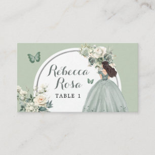 Carte De Placement Boho Sage Green Princess Quinceañera Floral