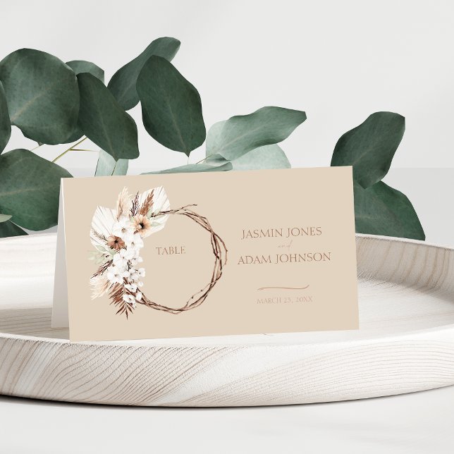 Carte De Placement Boho Terracotta Beige séché Floral Mariage Wreath (Boho Terracotta Beige Dried Floral Wreath Wedding Place Card)
