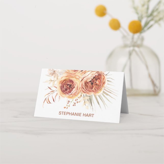 Carte De Placement Boho Terracotta Brûlé Orange Fête des mariées Flor (Devant)
