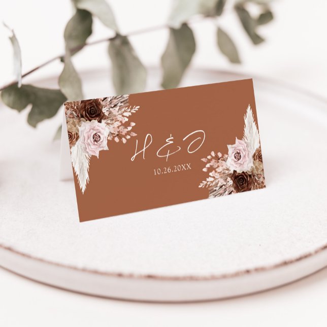 Carte De Placement Boho Terracotta Floral Mariage élégant (Créateur téléchargé)
