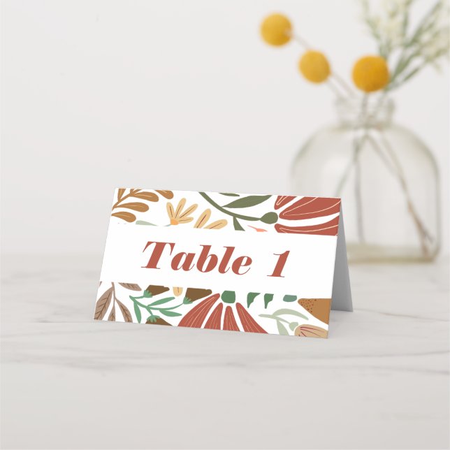Carte De Placement Boho Terracotta Retro Floral Mariage Table (Devant)