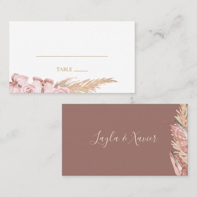 Carte De Placement Boho Tropical Botanical Dust Rose plat Mariage (Devant / Derrière)