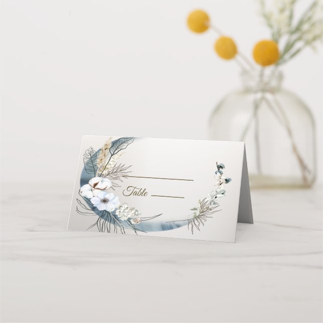 Carte De Placement Boho White Orchidée Fleurs Blue Moon Elegant Party (Devant)