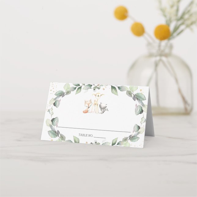Carte De Placement Bois Animaux Baby shower verdoyant Anniversaire (Devant)