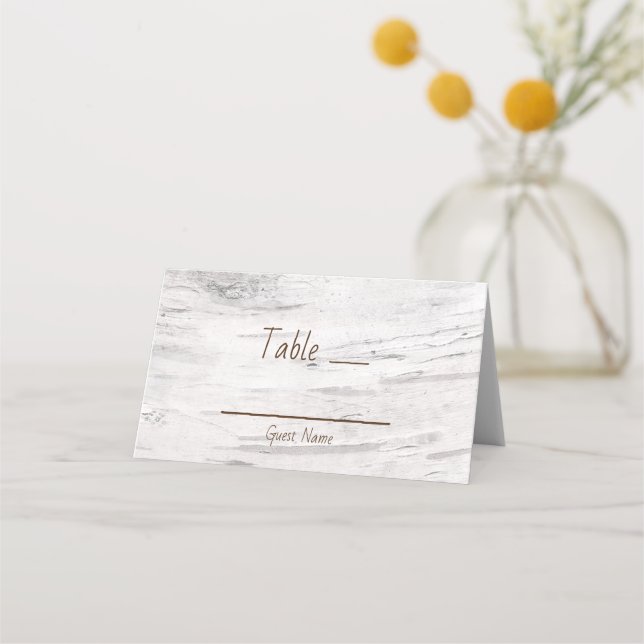 Carte De Placement Bois de bouleau blanc Mariage de la grange rustiqu (Devant)