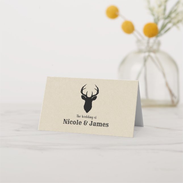 Carte De Placement Bois de Cerf Rustique Mariage Table Place Siège (Devant)