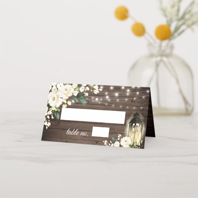 Carte De Placement Bois & Roses Blanches Mariage de verdure fleurie T (Devant)