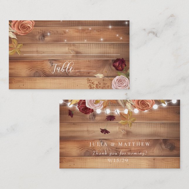 Carte De Placement Bois rustique Mariage floral (Devant / Derrière)