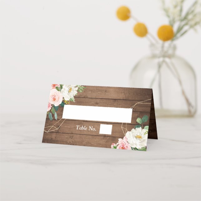 Carte De Placement Bois rustique Mariage floral brillant (Devant)