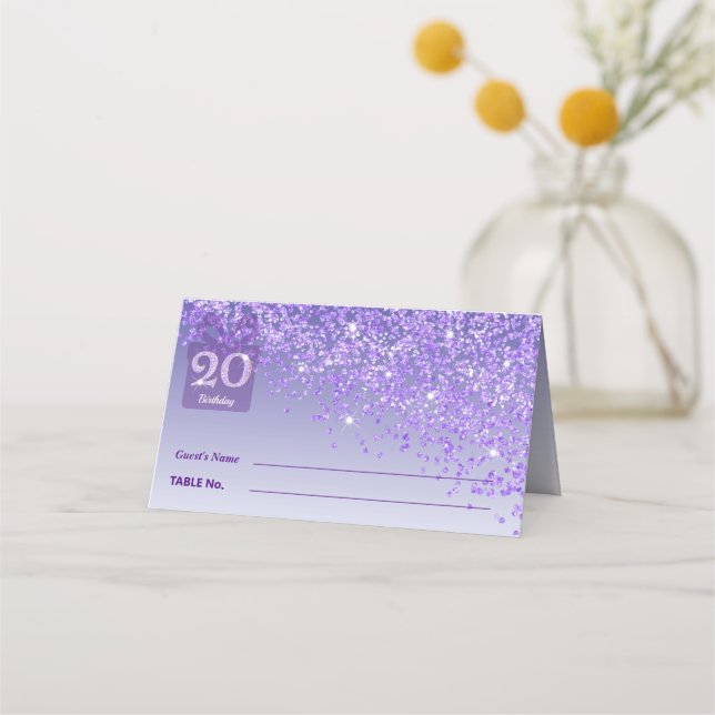 Carte De Placement Boîte-cadeau pailletée violette pour le 20e annive (Devant)