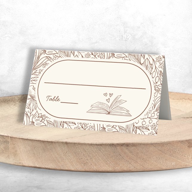Carte De Placement Book Theme Floral Brown Bridal Shower (Book Theme Floral Brown Bridal Shower Place Card)