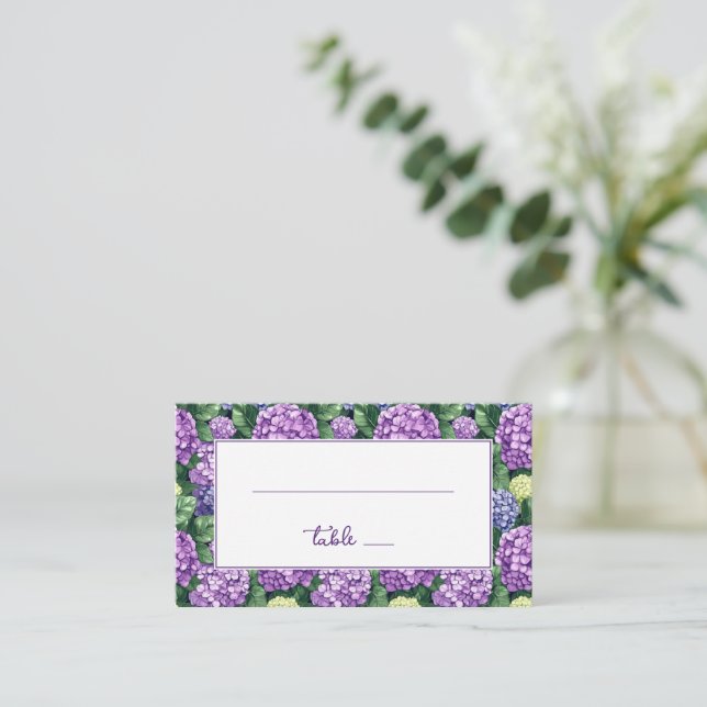 Carte De Placement Bordure de Fleur d'Hydrangea Violet Serein (Debout devant)
