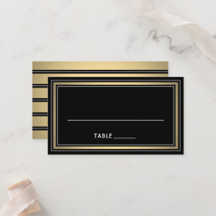 Carte De Placement Bordure élégante rayée noir et or Escort /