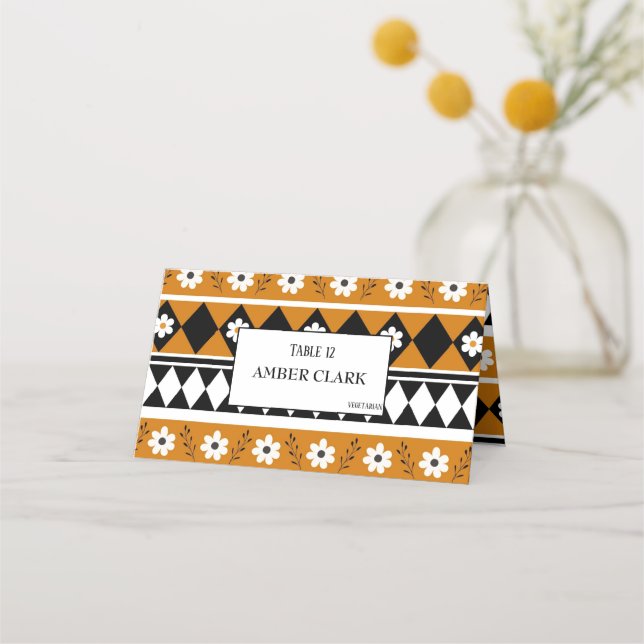 Carte De Placement Bordure Fleur Diamant Boho Motif Floral (Devant)