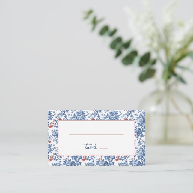 Carte De Placement Bordure florale cobalt élégant (Debout devant)