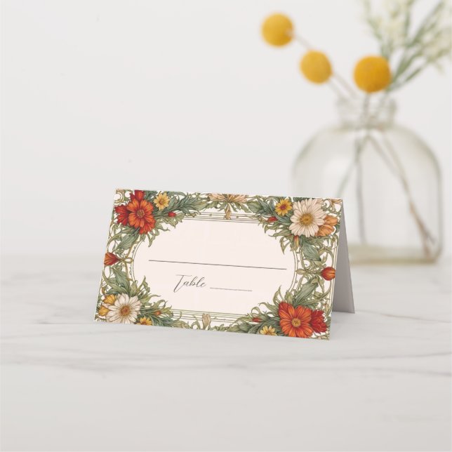 Carte De Placement Bordure ornée victorienne avec Mariage Fleur sauva (Devant)