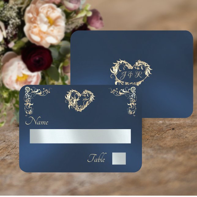 Carte De Placement Bordure Vintage & Monogramme - Bleu (Créateur téléchargé)