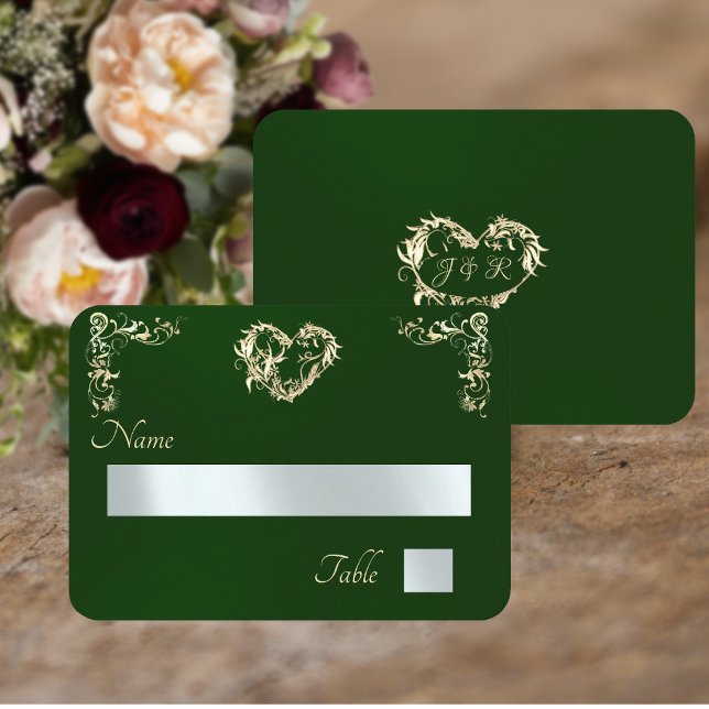 Carte De Placement Bordure Vintage & Monogramme - Émeraude (Créateur téléchargé)