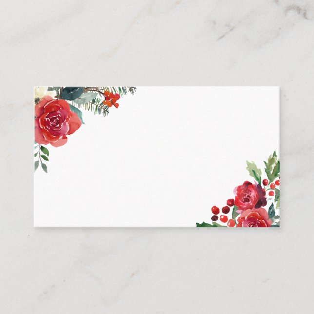 Carte De Placement Bordures de fleurs de Noël à l'aquarelle et pommes (Devant)